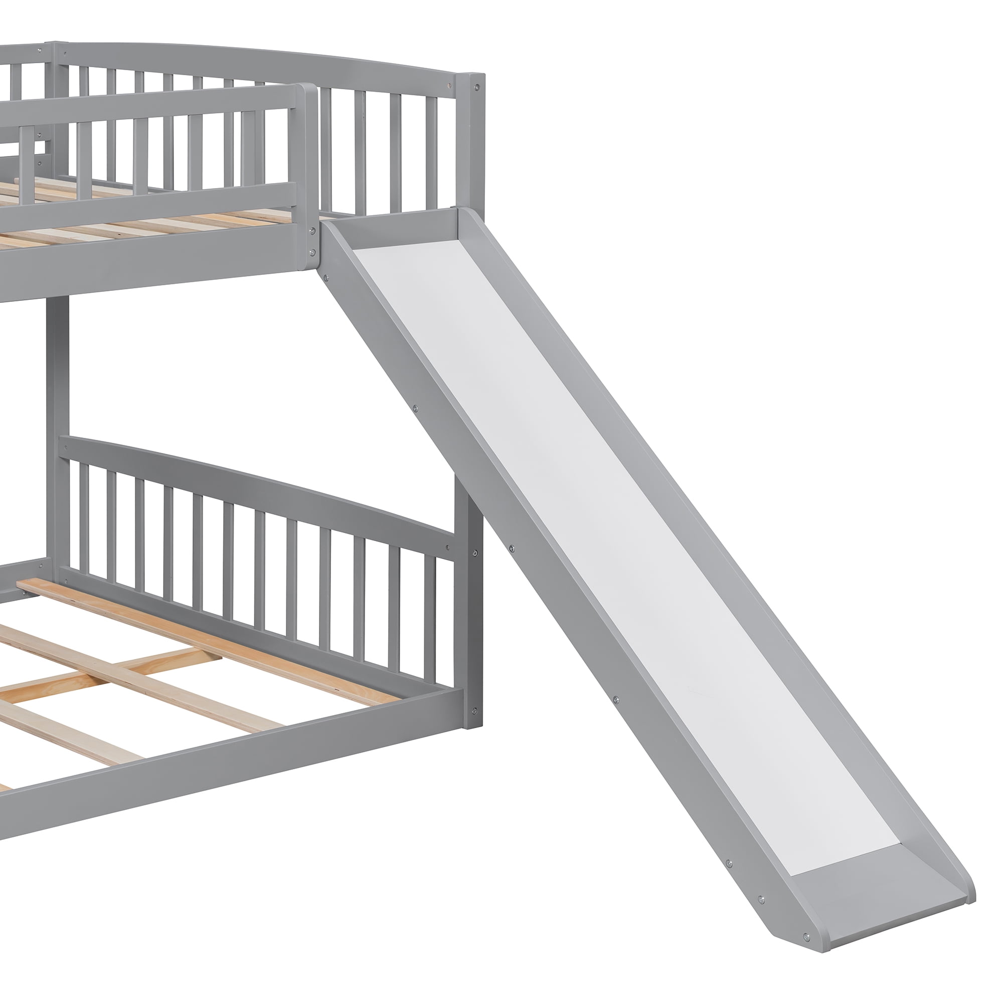 Mintazer Full Over Full Bunk Bed with Storage Staircase & Convertible Slide, Kids Bunk Bed Frame with Guardrails & Ladder, No Box Spring Needed, Gray