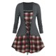 thumbnail image 1 of Camiseta Talla Extra 2 en 1 a Cuadros Cordón Combinado Rosegal Mangas largas de talla grande, 1 of 5