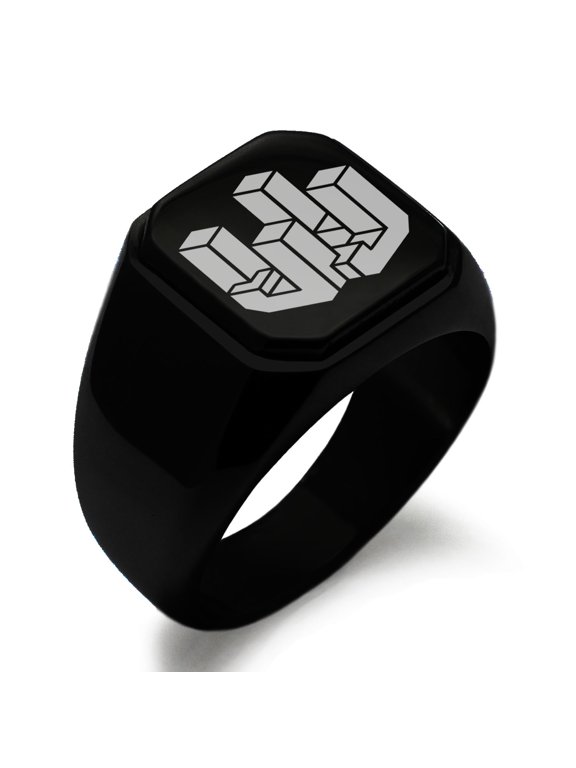 Stainless Steel Letter J Initial 3D Cube Box Monogram Engraved Engraved Square Flat Top Biker Style Polished Signet Ring