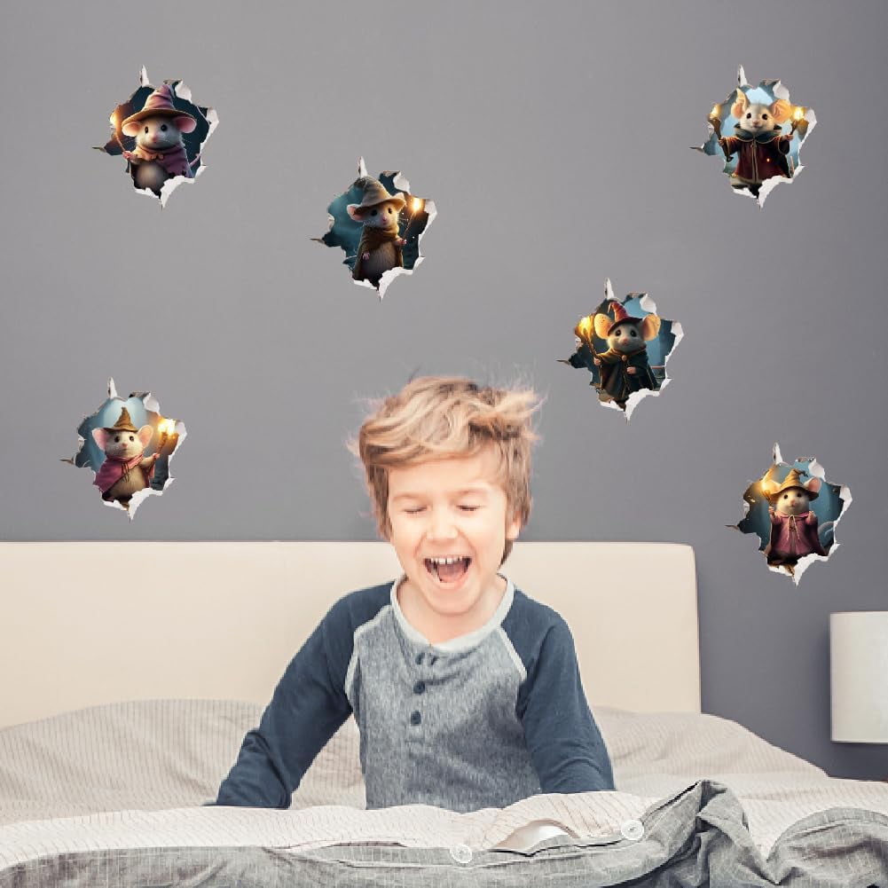 SUPERDANT 3D Mouse Wall Decals - 6-Piece Peel & Stick Set For Kids Room, Playroom, Nursery
