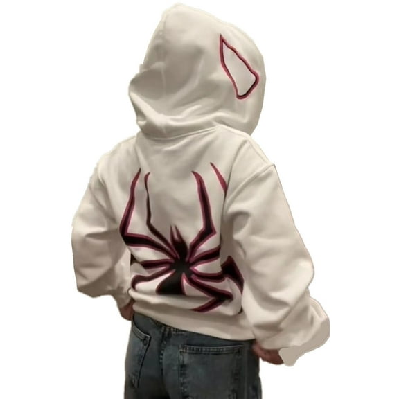 Silver Basic Men's/Women's Spider Sportswear Y2K Couple Hoodie Zipper Jacket with Spider Retro Print Oversized Halloween Sweatshirt 2XL,White-1