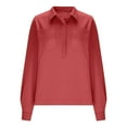 thumbnail image 5 of YOIAVAIOY Women's Solid Polo Sweatshirt Oversized Casual Pullover Sweatshirts Fall Fashion Stand Collar Tops with Pockets Red M, 5 of 10