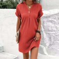 thumbnail image 2 of Womens V Neck Long Sleeve Fall Dresses Women's New Short Sleeve V-neck Solid Color Pullover Comfortable Casual Button Dress Saffron, 2 of 6