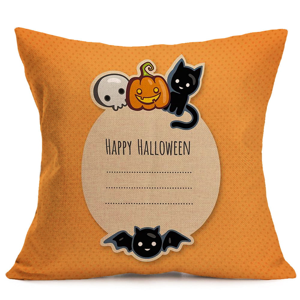 Happy Halloween Linen Sofa Bed Cushion Cover Throw Pillow Cases Dorm Home D 