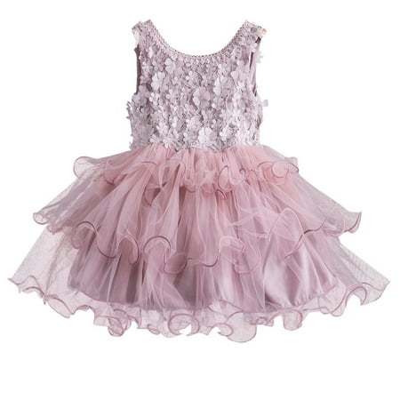 

DNDKILG Baby Toddler Girl Ruffle Sundress Sleeveless Summer Dresses Floral Tulle Tutu Dress Pink 2Y-7Y 120