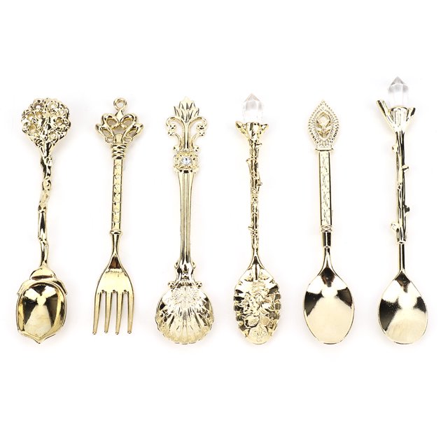 Durable Coffee Spoon, Long Handle Cake Spoon, Innovative For Home Use Easy To Clean Kitchen Accessory Gold Lucky Knot Fork Handle