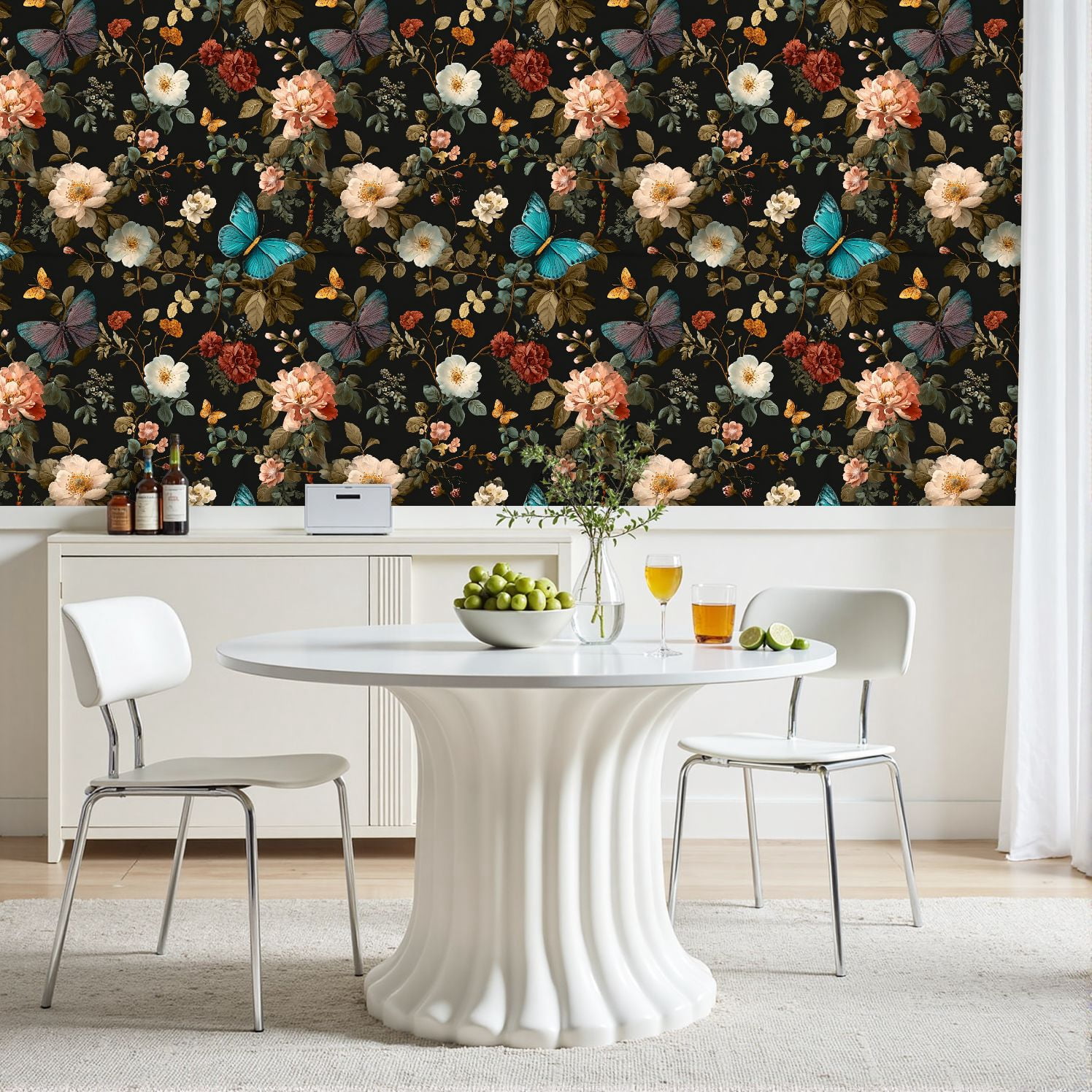 Peel and Stick Wallpaper Elegant Floral Butterfly Dark Vibrant Roses Colorful Butterflies 17.7in x 118in Contact Paper Removable Self Adhesive Wall Mural Wall Decor for Bedroom Kitchen Cabinets