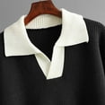 thumbnail image 4 of Htigea Preppy Knit Sweaters Contrast Color V Neck Lapel Pullover Top Soft Comfy Fall Knitwear Sweater Black Free Size, 4 of 5