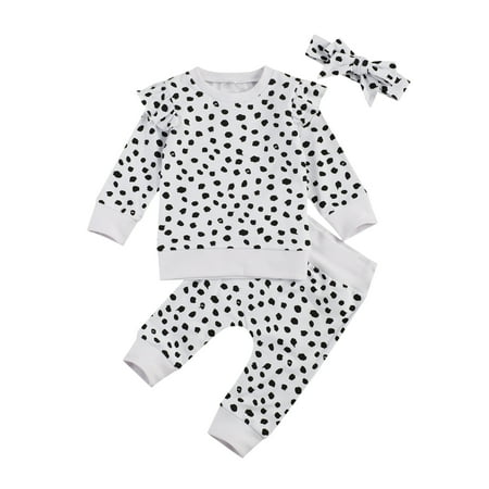 

Yuemengxuan Children s Three Piece Set Kid s Fly Sleeve Dot Pullover Suit Stretch Pants Hair Band