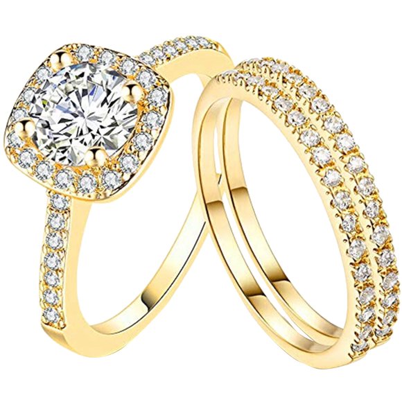 Riforla 3pcs Diamond Rings Set Womens Zircon Stacking Rings Promise Ring Fashion Wedding Rings Bridal Rings Womens Jewelry Gold 7
