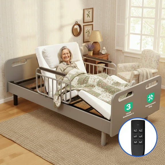 Full Electric Hospital Beds for Home, Multi-Position Electric Lift Design Adjustable Bed for Seniors with Mobility Issues, with Memory Foam Mattress, Remote Control, 630LBS, 79" x 40"