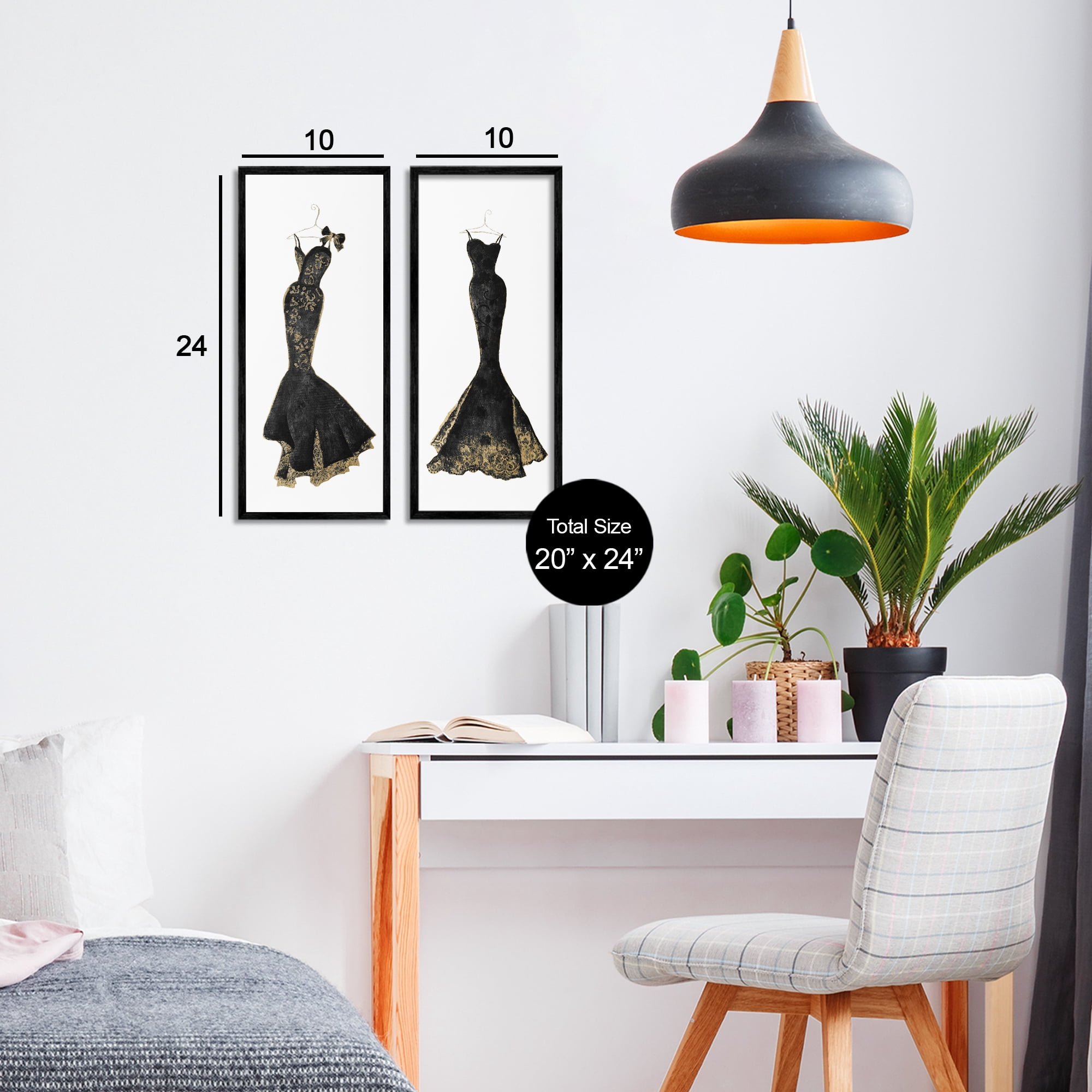 Stupell Industries Gilded Black Evening Gowns 2 Piece Black Framed Giclee Art Set, design by Janet Tava