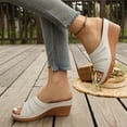 thumbnail image 5 of Women's Wedge Sandals Hollow out Leather Open Toe Orthopedic Slippers Casual Platform Slip on Slides Beige Size 8.5, 5 of 8