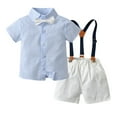 thumbnail image 2 of Conairie Toddler Baby Boy Outfits Dress Clothes Suit Cotton Short Sleeve Shirts Bowtie Suspender Shorts Set Blue 18-24 M, 2 of 7