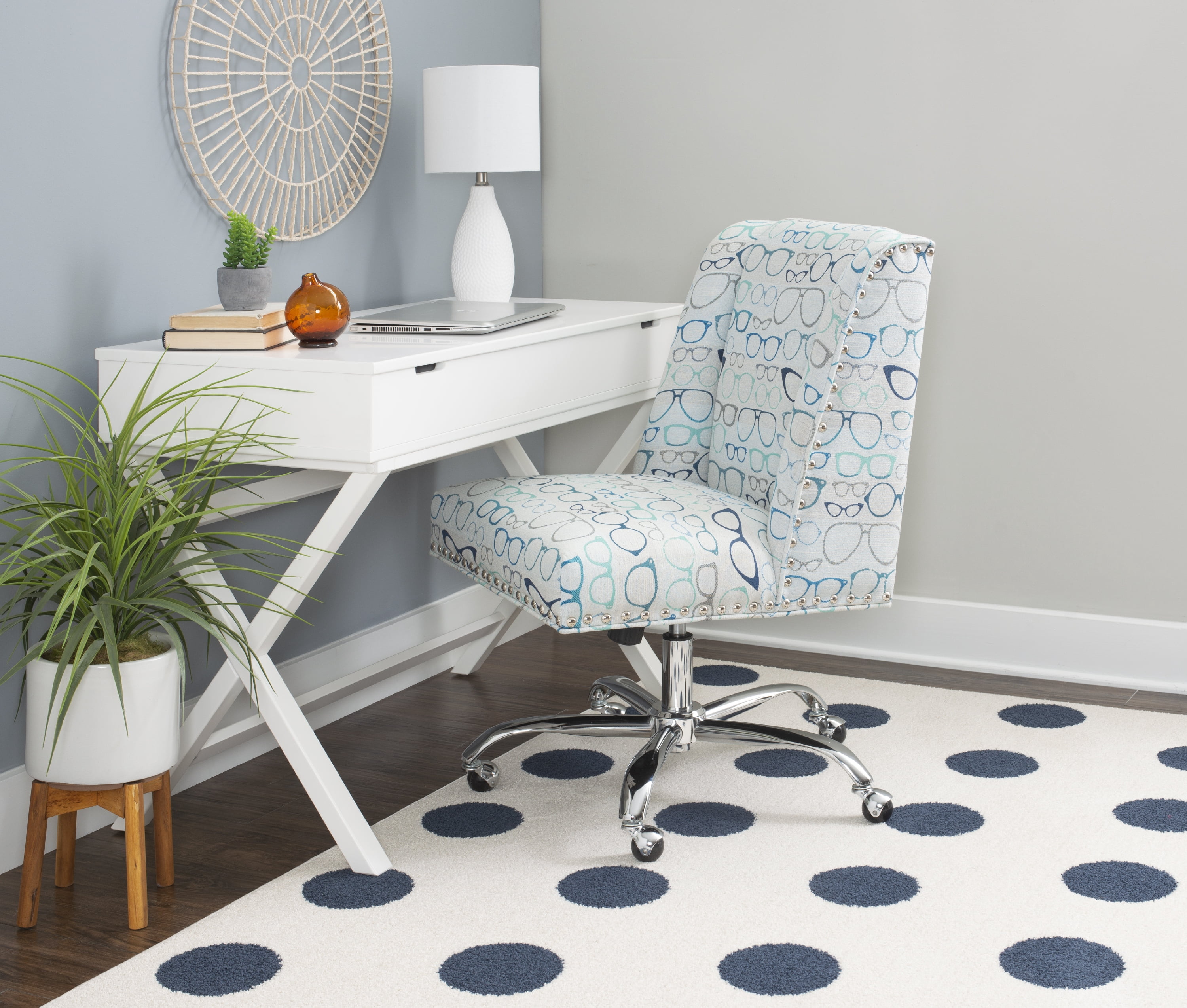 Linon Draper Wood Upholstered Glasses Office Chair in Blue