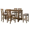 thumbnail image 3 of Natural Oak Wood Counter Height Bar Stool Set of 2, Nailhead Trim Upholstered Kitchen Stools, 3 of 3