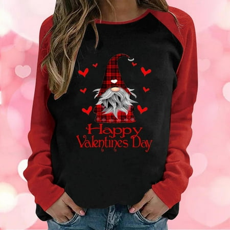 

Hvyesh Women Valentine s Day Pullover Sweatshirts Heart Letter Print Long Sleeve Crewneck Loose Spring Sweater Tops Red shirts for women XXXL