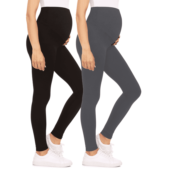 Sweet Hearts 2-Pack Maternity Leggings for Women- High Waist Maternity Pants Pregnancy Clothes for Women Made in USA