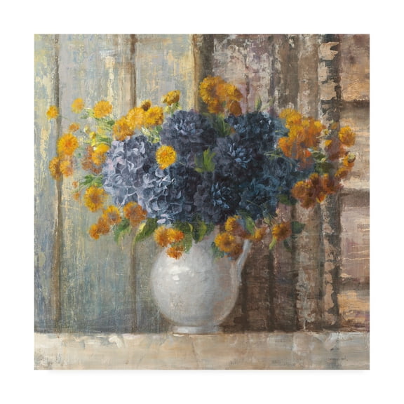 Trademark Fine Art 'Fall Dahlia Bouquet Crop Blue' Canvas Art by Danhui Nai