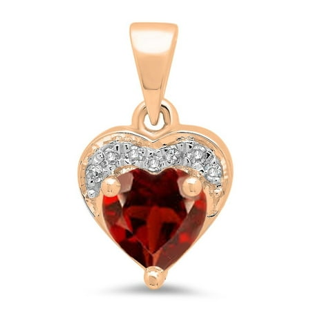 - 0.60 Carat (ctw) 18K Rose Gold Heart Cut Garnet & Round Cut White Diamond Ladies Heart Pendant