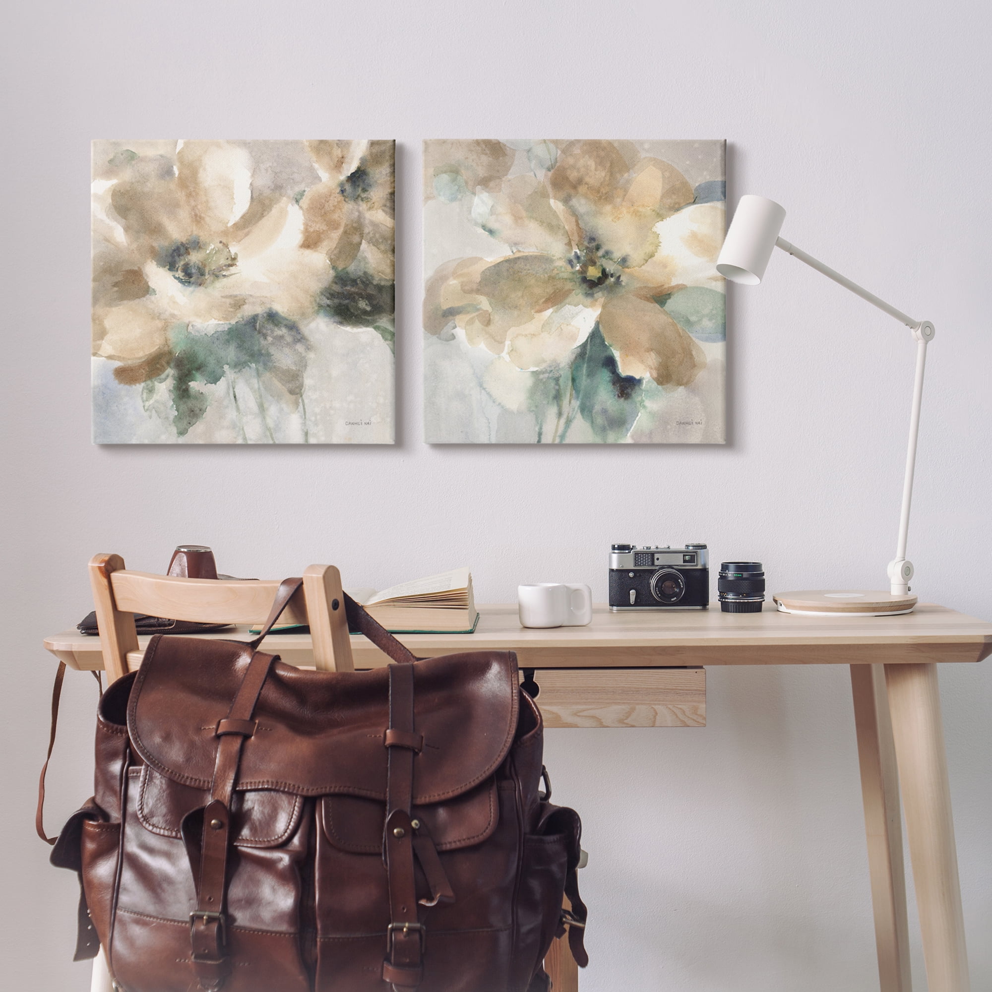Stupell Industries Abstract Beige Flowers Botanical & Floral Painting Gallery Wrapped Canvas Print Wall Art, 24 x 24, Set of 2