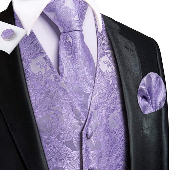 White Lilac X-Large Jacquard Silk Formal Suit Vest Set for Weddings and Business
