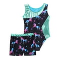 thumbnail image 3 of TiaoBug Kids Girls Printed Gymnastics Leotards Sleeveless Ballet Dance Bodysuit with Shorts 2Pcs Sportswear Dark Night 6, 3 of 7