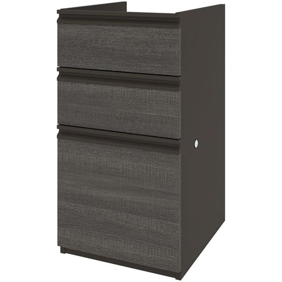 Bestar Prestige Plus 3 Drawer Add On File Cabinet in Bark Gray and Slate