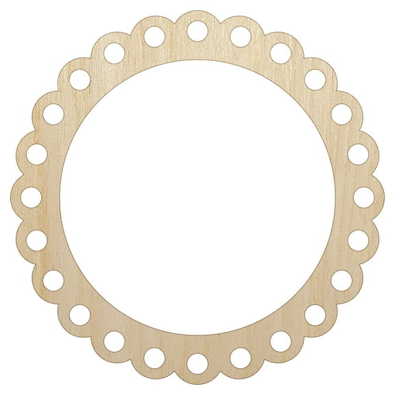 Fancy Scallop Round Frame Wood Shape Unfinished Piece Cutout Craft DIY Projects - 4.70 Inch Size - 1/8 Inch Thick
