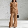 thumbnail image 4 of Muscularfit Palazzo Women 2 Piece Outfits Sets Summer Vacation Travel Sets Pullover Dressy Sets Shirt Boat Neck Short Sleeve Yellow Womens Sets, 4 of 5