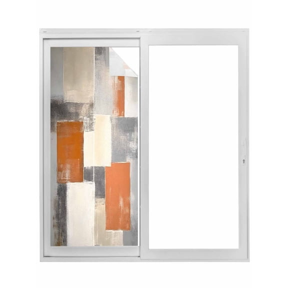 Non-Adhesive Static Cling Window Tint, Burnt Orange Grey Window Privacy Film Frosted, Oil Painting Modern Abstract Art Insulated Windows Frosted Films for Living room, 35.4 x 78.7 Inches