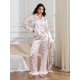 thumbnail image 1 of Conjunto de pijama navideño para mujer, con estampado de Papá Noel y árbol de Navidad, con plumas, camisa de manga larga con botones y pantalones, conjunto de 2 piezas, 1 of 5