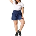 thumbnail image 2 of Unique Bargains Women's Plus Denim Shorts Ripped Stretched Distressed Jean Shorts, 2 of 7