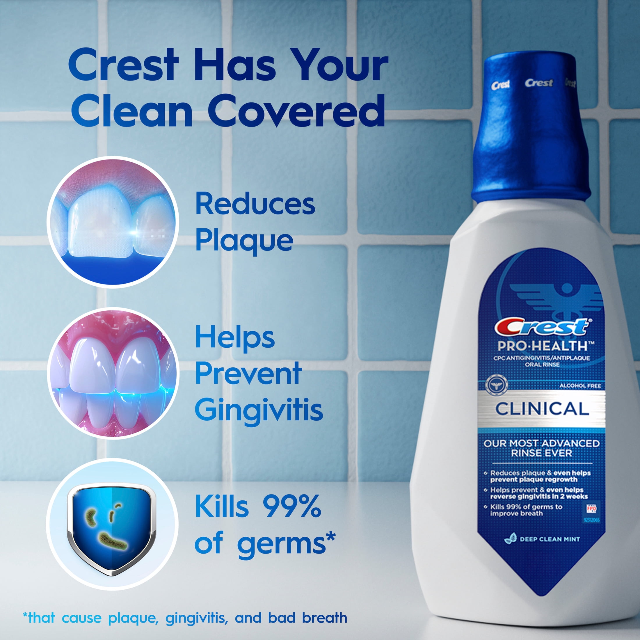 Crest Mouthwash, Pro-Health Clinical Mouthwash, Alcohol Free, Antigingivitis & Antiplaque, Deep Clean Mint- 946 mL