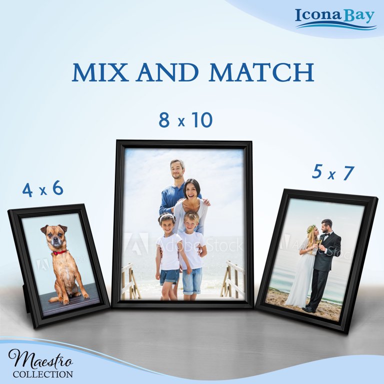 Set 10 Cornici Nere Icona Bay Maestro – 5x7, 6x8, 8x10 – Vetro HD E Cavalletto – Composizione Galleria Da Parete O Tavolo