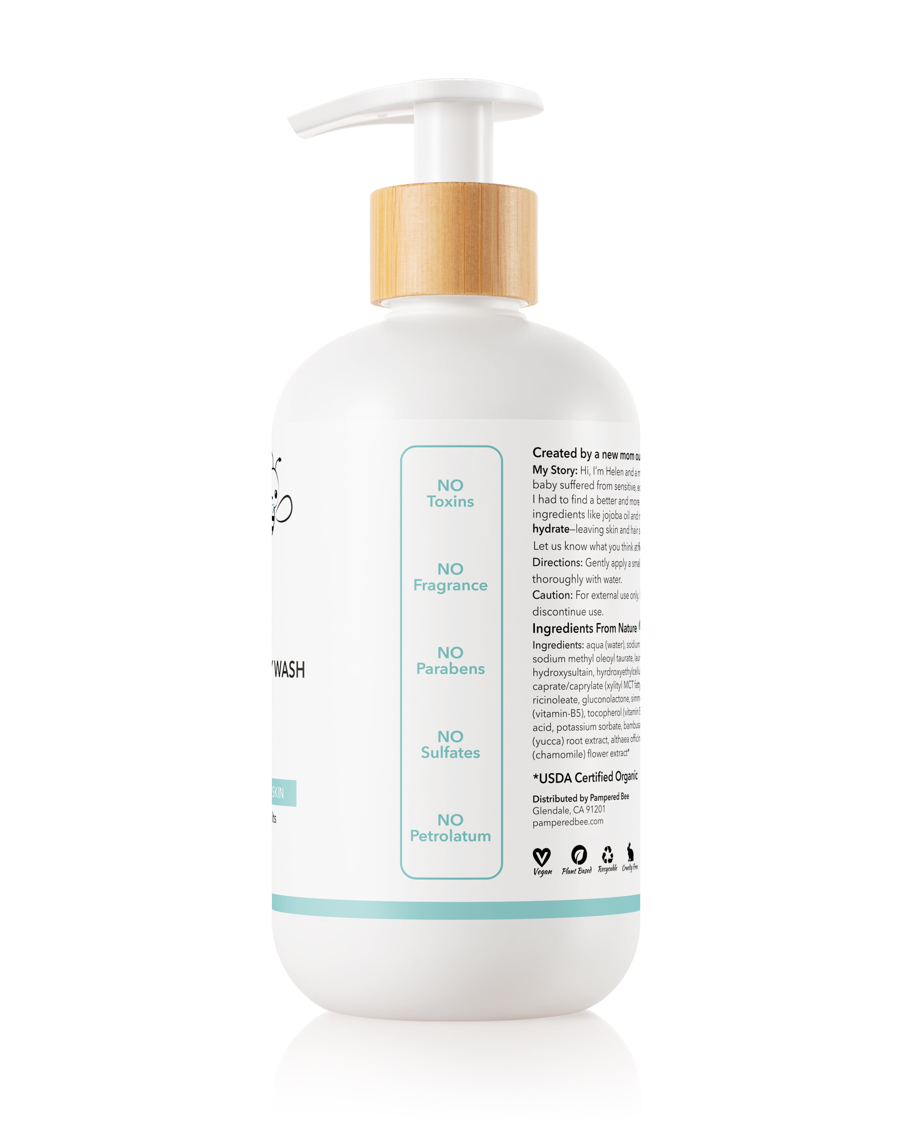 (6 pack) Pampered Bee Natural Unscented Shampoo & Body Wash, 12 fl oz