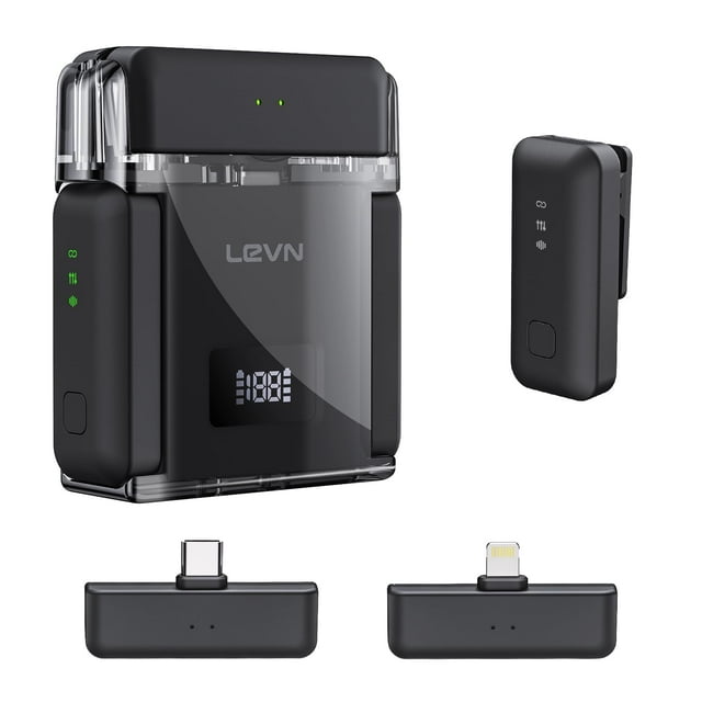 Micrófono Inalámbrico LEVN para iPhone/Android/PC con Estuche de Carga