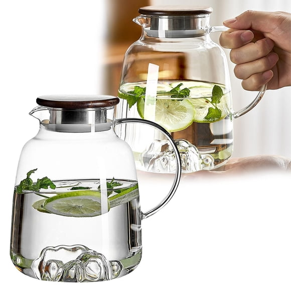 Bouilloire d'Eau Froide en Verre pour la Maison, Chaleur, Grande Capacité, Verre Borosilicaté Épaissi, Pichet Infuseur de Stockage d'Eau 2100 ml