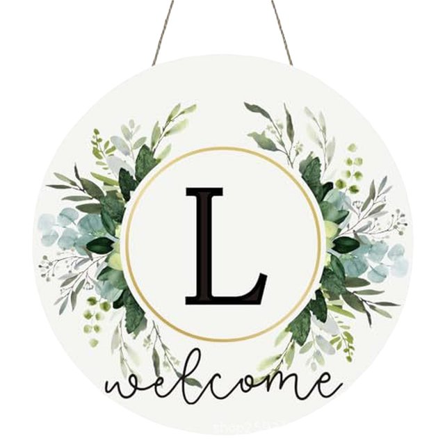 Clearance! Monogram Letter Welcome Sign for Front Door Rustic Green Floral Family Initial House Warming Decor Spring Summer Wooden Wreath Personalized Sign for House Front Porch 12 Inch