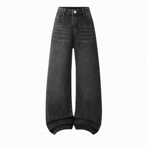TOWED22 Girls Wide Leg Jeans Kids High Waisted Demin Pants Stretch Long Pants with Pockets Black,13-14 Y