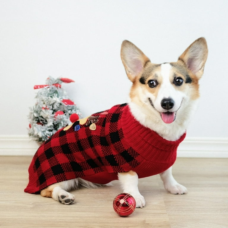 Dog Sweater Vest Turtleneck Dogs Knitted Sweatshirt Cold Weather Plaid Pullover Pajamas Pet Warm Clothes Christmas Costumes for Small Medium Dogs Cats
