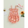 thumbnail image 4 of GXFC Infant Baby Girl Romper Dress Outfits Newborn Girls Sleeveless Sling Daisy Print Jumpsuit One Piece Skirt Dress Babysuit with Bow Headband 0-18M, 4 of 8