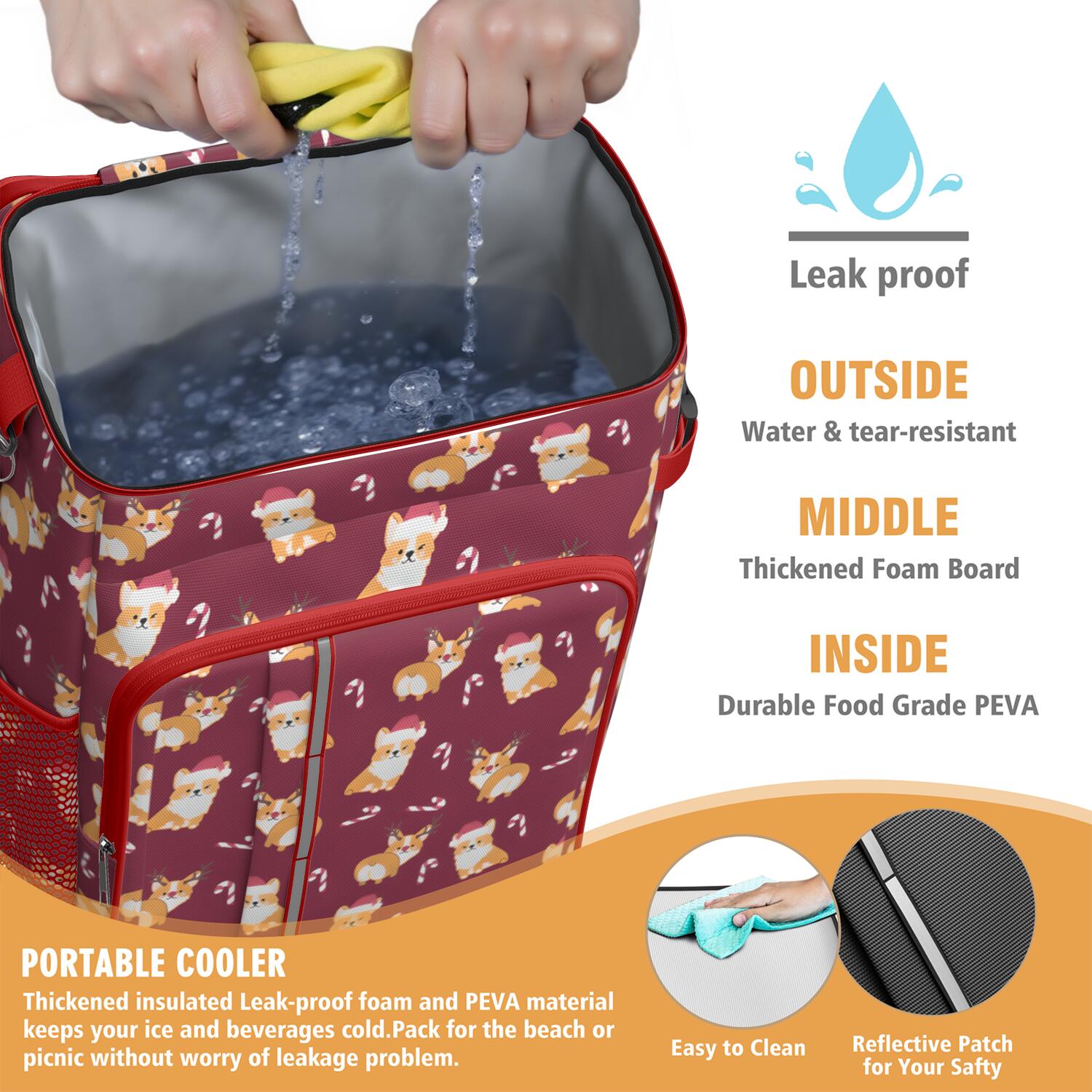 Travel Cooler Bag - Christmas Corgi Camping Beer Cooler Backpack with Bottle Opener- Waterproof Insulated Picnic Backpacks - Cooler Bag for Beach