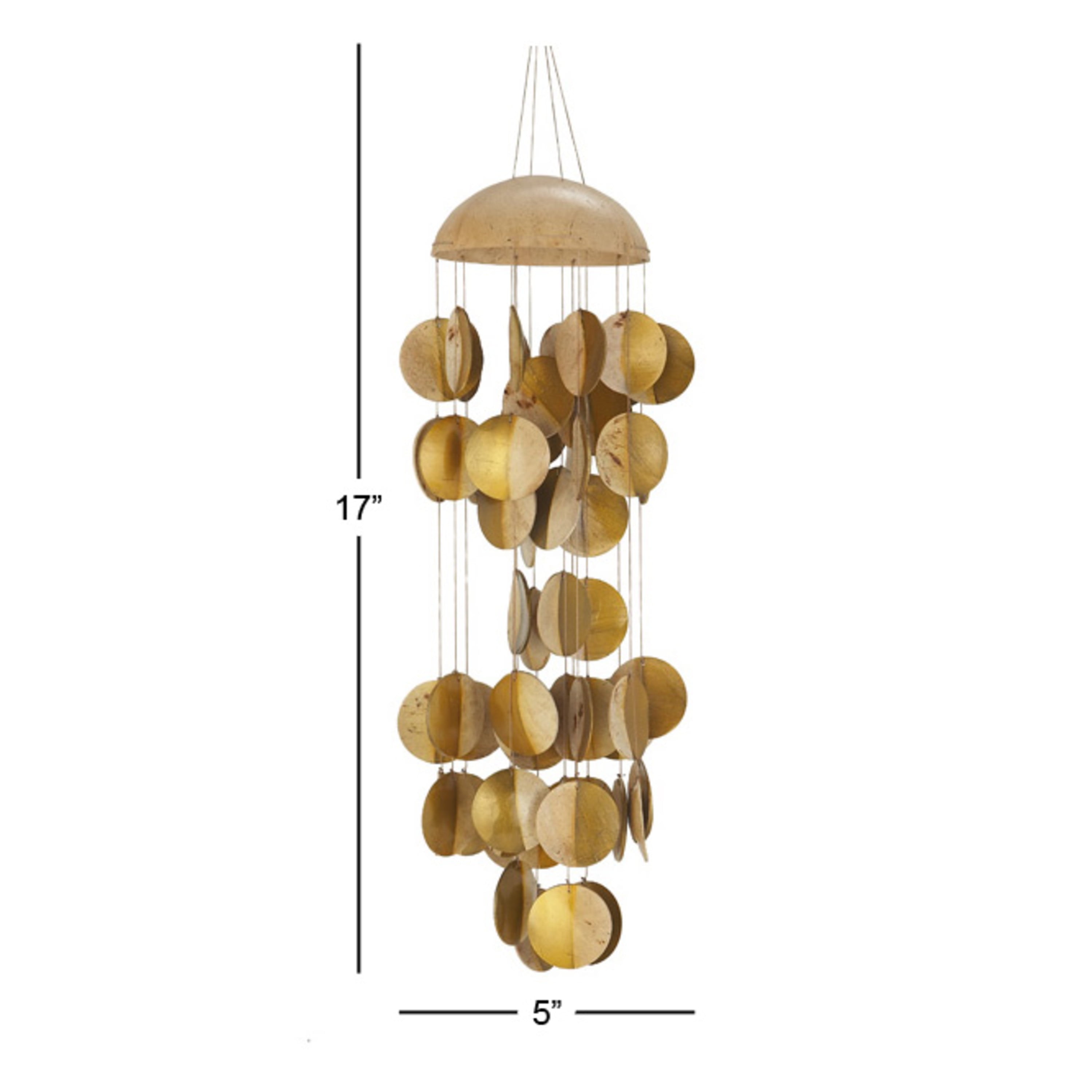 DecMode 17" Gold Wood Jellyfish Inspired Geometric Windchime