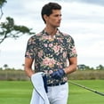 thumbnail image 2 of Kdxio Vintage Floral Print Men's Short Sleeve Polo Shirt,Midweight Men's Shirt, 2 of 6