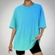 thumbnail image 2 of Tops Cortos para Mujeres, Gradiente Cuello Redondo Gota Hombro Camiseta de Manga Corta Top Casual Hecha de 95% Poliéster 5% Elastano, Camisetas Casuales para Mujer, 2 of 3