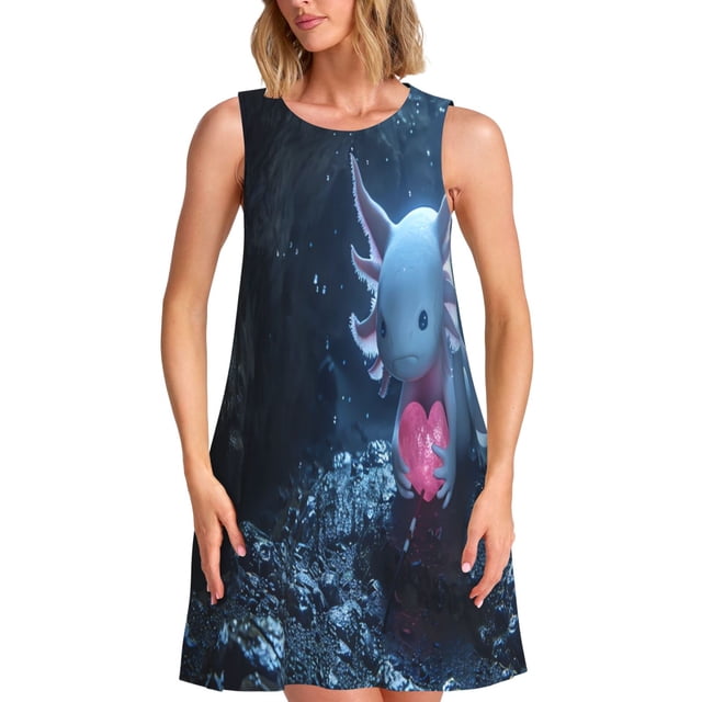 Balery Heart Axolotl Vestidos de verano para mujer con estampado: vestido holgado sin mangas, vestido playero informal y cómodo para días calurosos.