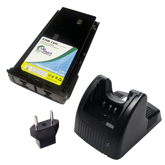 Kenwood TK-373 Battery and Charger with EU Adapter - Replacement for Kenwood KNB-14, KNB-15 Two-Way Radio Batteries and Chargers (1800mAh, 7.2V, NI-MH)