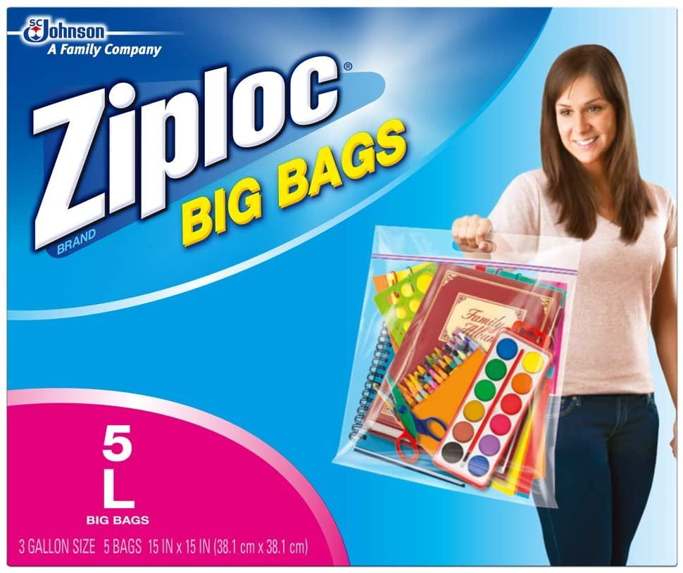Details about   Ziploc Storage Bags,Double Zipper Seal & Expandable Bottom,Jumbo,3 Count,Big Bag 