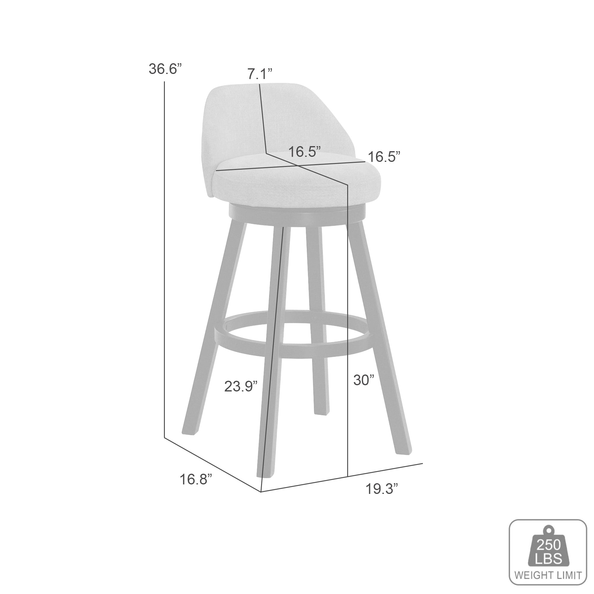 Erika Modern Transitional Swivel Wood Bar Height Kitchen Bar Stool in White Finish with Light Blue Fabric Upholstered Seat - Set of 4